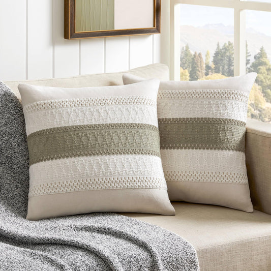 ZeeMart 2 Packs Cotton Boho Throw Pillow Covers 16x16 Inch Contrast Dark Sage Soft Farmhouse Decorative Couch Pillow Cases Sage Green Cushion Covers for Sofa Bed Living Room Home Decor